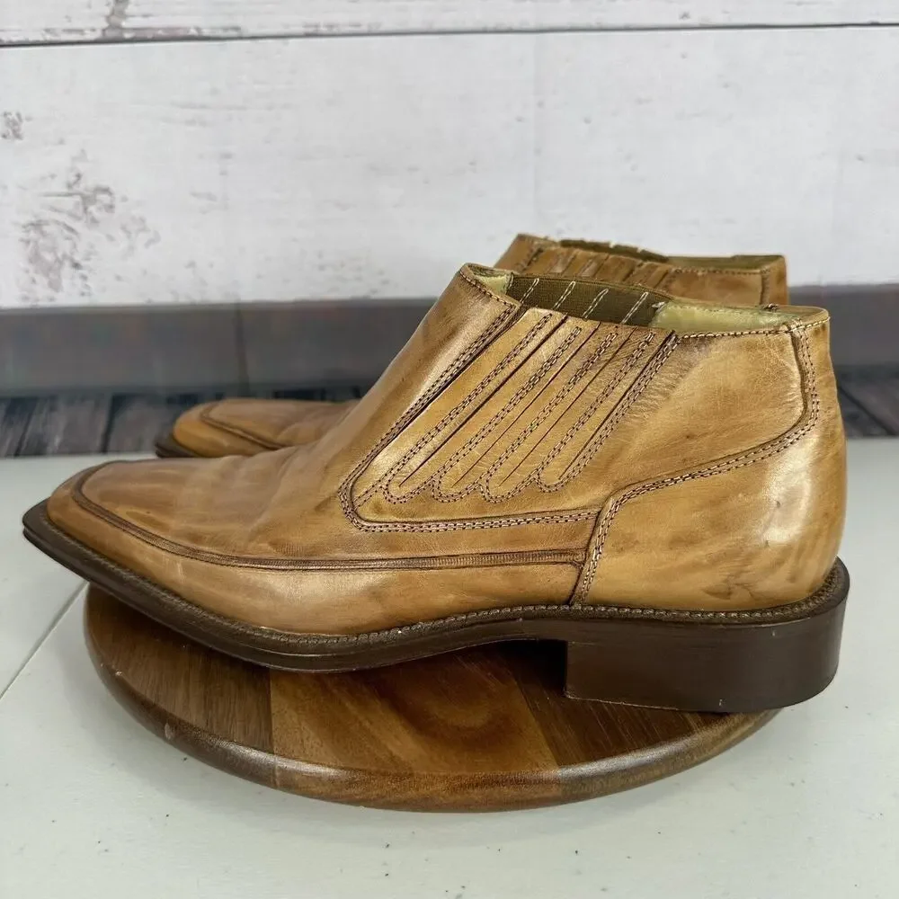Nicola Barbato Chelsea Boot Mens 41 Tan Italian‎ Leather Slip on Western Square